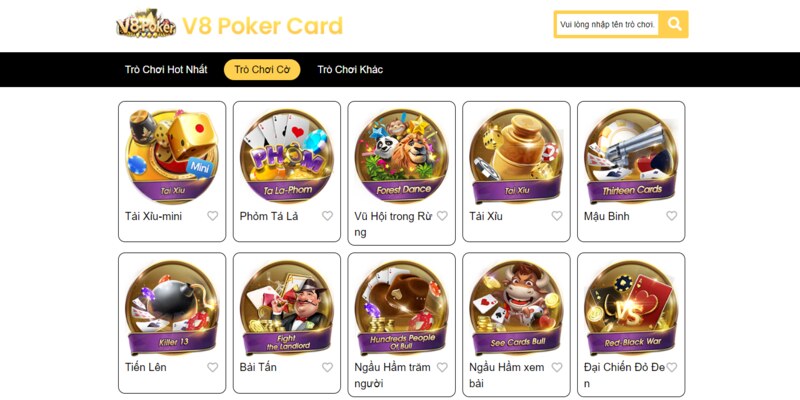 Sảnh V8 game bài quy tụ các trò chơi hấp dẫn và kịch tính
